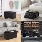 Storage Ottoman Bench with Lock – Fireproof Folding Footstool Safe, 30", Black