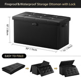 Storage Ottoman Bench with Lock – Fireproof Folding Footstool Safe, 30", Black