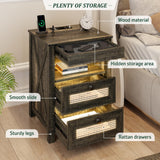 Nightstand with Gun Drawer & Charging Station – LED, Farmhouse Rustic
