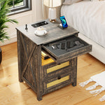 Nightstand with Gun Drawer & Charging Station – LED, Farmhouse Rustic