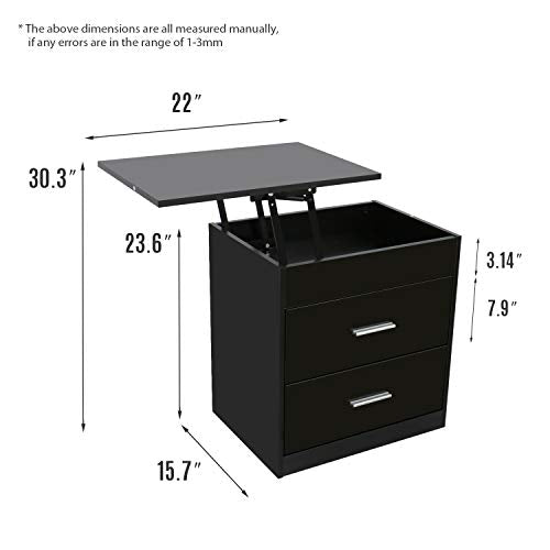 Nightstand with 2 Drawer and Hidden Storage Lift Top Compartment/Laptop ...